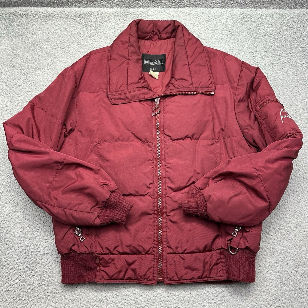 HEAD 2310 US Womens Large Red Nylon Goose Down Quilted Puffer Bomber Jacket